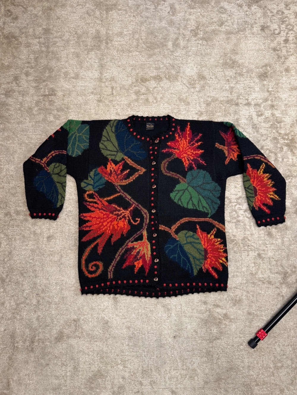Vintage Factoria Perez Baby Alpaca Cardigan Hand Knit Peru Floral Sweater